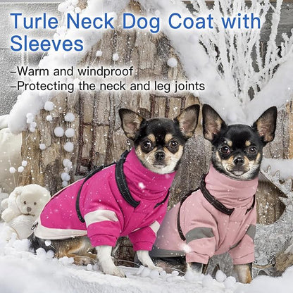 XX-Large Dog Winter Coat with Harness 2 in 1-for Walk The Dog | Thick and Warm Lining for Cold Winter,Turtleneck Windproof Snowsuit with Sleeves,Night Reflective Harness(Rosered)