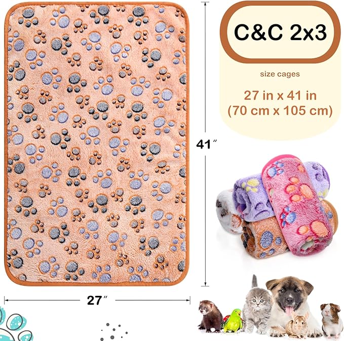 Reginary 4 Pcs Waterproof Guinea Pig Blankets Washable Small Animal Fleece Bedding Guinea Pig Cage Liners Reusable Training Pads Pet Pee Pad Sleep Mat for Hamster(Paw Print,28 x 41 Inch)