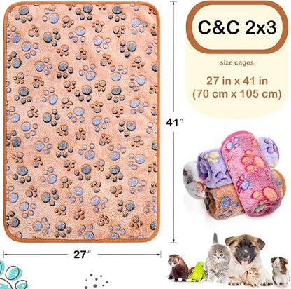 Reginary 4 Pcs Waterproof Guinea Pig Blankets Washable Small Animal Fleece Bedding Guinea Pig Cage Liners Reusable Training Pads Pet Pee Pad Sleep Mat for Hamster(Paw Print,28 x 41 Inch)