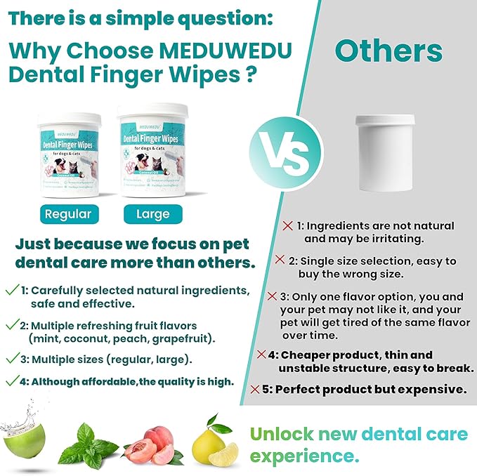 Dental Care Finger Wipes 120 Counts,Teeth Cleaning Finger Wipes for Dogs & Cats,Reduces Plaque & Supports Oral Freshness, Coconut Scent