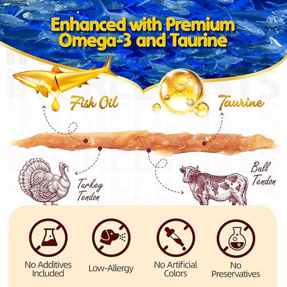 TailParty Turkey Tendons for Dogs with Fish Oil & Taurine: Soft Natural Dental Chew Stick & Puppy Training Treats Long Lasting Snack for Health-Conscious Pet Owners(Strips, 1lb)