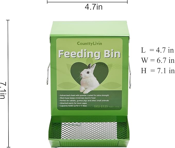 CounttyLivin Metal Small Animal Feeder with Lid, Heavy Duty, Large Capacity Food Dispenser, Great for Rabbits, Guinea Pigs, Chinchillas and Other Small Animals. (4.6 inch, Green)