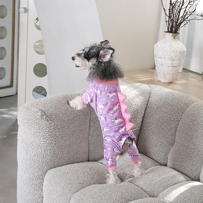 CuteBone Dinosaur Costume Dog Pajamas, Stretchy Spandex Crystal Velvet Sleepwear Coat for Small Dogs, Soft & Warm Pet Outfit Clothes for Cold Weather, Cozy Pullover Design COSP11XS