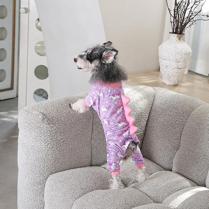 CuteBone Dinosaur Costume Dog Pajamas, Stretchy Spandex Crystal Velvet Sleepwear Coat for Small Dogs, Soft & Warm Pet Outfit Clothes for Cold Weather, Cozy Pullover Design COSP11L