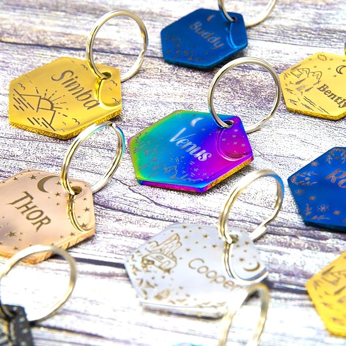 Personalized Dog Tag with 5 Lines of Custom Deep Engraved Durable Stainless Steel Pet ID Name Tag Designer Small Size Hexagon