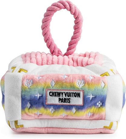 Haute Diggity Dog Pink Ombre Chewy Vuiton Trunk, Plush Designer Dog Toys with Interactive Squeaker, Stimulating Pet Enrichment, Machine-Washable & Safe Materials for All Breeds