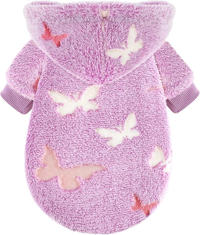 Dog Sweater for Small Dogs Girl Boy, Fleece Dog Hoodie Clothes, Night Glow Puppy Sweater, Soft Warm Extra Small Doggie Sweatshirt, Fall Winter Doggy Clothes Pet Outfits for Chihuahua Yorkie,Purple,XS