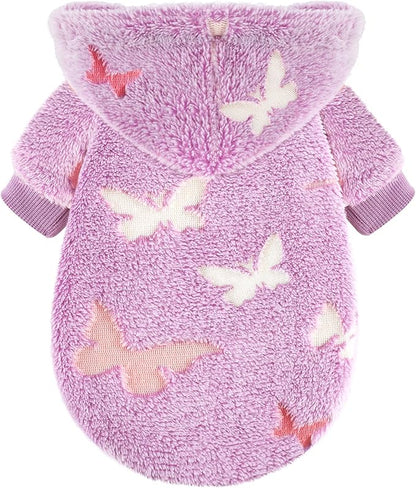 Dog Sweater for Small Dogs Girl Boy, Fleece Dog Hoodie Clothes, Night Glow Puppy Sweater, Soft Warm Extra Small Doggie Sweatshirt, Fall Winter Doggy Clothes Pet Outfits for Chihuahua Yorkie,Purple,XS