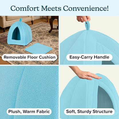 Cat House Indoor Cat Bed with Removable Foam Cushion, Plush Cat Tent Bed for Small Pets, Comfortable Cozy Hideaway for Cats, Kittens, Rabbits, Guinea Pigs, Ferrets, Hedgehogs, by PETMAKER