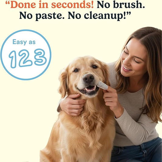 Jasper Dog Dental Wipes, Vet-Recommended All-Natural Finger Toothbrush Wipes for Dogs, Fresh Breath & Tartar Control in Seconds – No Brush and Toothpaste Needed, Unscented, 60 Count