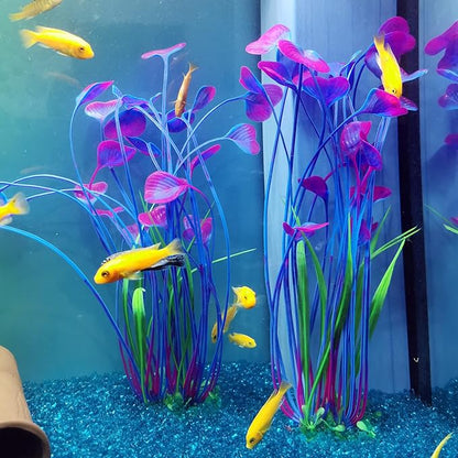 ALEGI Fish Tank Decorations Plastic Plants Large,Aquarium Artificial Plants Decoration Ornament Safe for All Fish-16 inch 2Pcs (Purple 2 pcs)