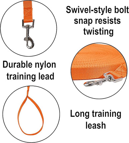 Hi Kiss Dog/Puppy Obedience Recall Training Agility Lead - 15ft 20ft 30ft 50ft 100ft Leash - Great for Play, Camping, or Backyard - Orange 30ft