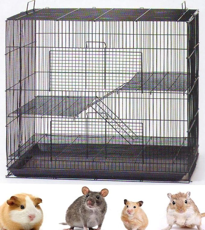 3-Levels Easy Portable Collapsible Ferret Chinchilla Sugar Glider Rats Mouse Animal Critter Chew-Proof Metal Carrier Travel Cage with Narrow 3/8-Inch Bar Spacing Easy to Setup No Tools Needed