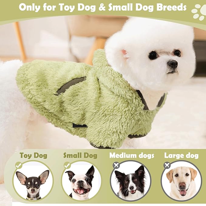Small Dog Sweater Fleece Dog Hoodie Girl Boy Winter Warm Puppy Clothes Chihuahua Teacup Yorkie Soft Stretchy Tiny Outfits Cat Sweater Pet Clothing, Green, M