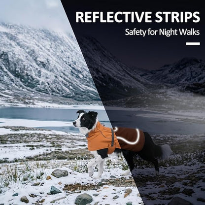 Softshell Dog Coat for Winter Walks and Hiking, Windproof and Water-Repellent Jacket with Harness Opening and Reflective Strips, Ideal Stocking Stuffer for Active Dogs (Aurantium, X-Large)