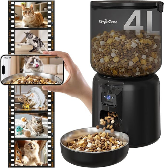 Automatic Cat Feeder, Adjustable 1080p Camera, 5G WiFi & App Control Cat Food Dispenser, Automatic Feeder Cat Dry Food with Dual Power & Voice Recording, Smart Automatic Dog Feeder Portion Control