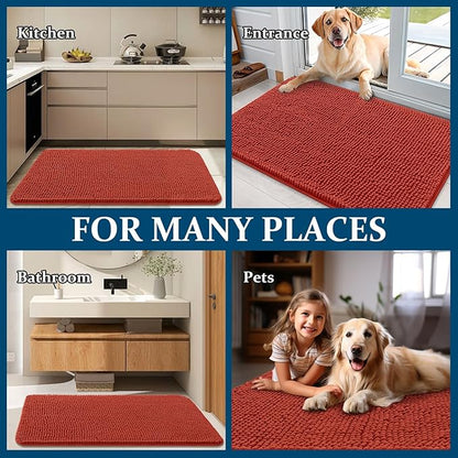 OLANLY Dog Door Mat for Muddy Paws 40x32, Absorbs Moisture and Dirt, Absorbent Non-Slip Washable Doormat, Quick Dry Chenille Mud Mat for Dogs, Entry Indoor Entryway Carpet for Inside Floor, Maple Red