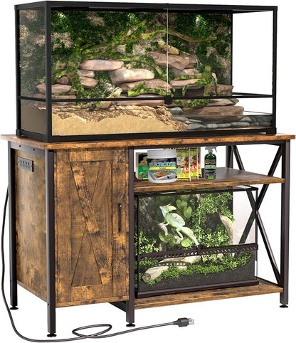 Herture 40-120 Gallon Reptile Tank Stand with Power Outlet, Terrarium Stand with Storage Cabinet, 48" X 24" Tabletop, Reptile Terrarium,Turtle Tank Rustic Brown PG08XYN