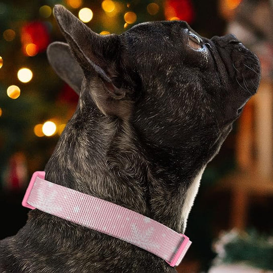 Pawtitas Soft Adjustable Puppy Collar Leash Harness Sold Separately Personalized Customizable Dog Collar Embroidered Customize Pet Name Phone Number Christmas Dog Collar Large Pink Snowflakes