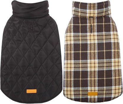 Kuoser Waterproof Dog Coat, Reversible Dog Jacket for Medium Dogs, Adjustable Durable Doggie Winter Coat Warm Puppy Cold Weather Apparel from Small to Large Breed, New Brown M