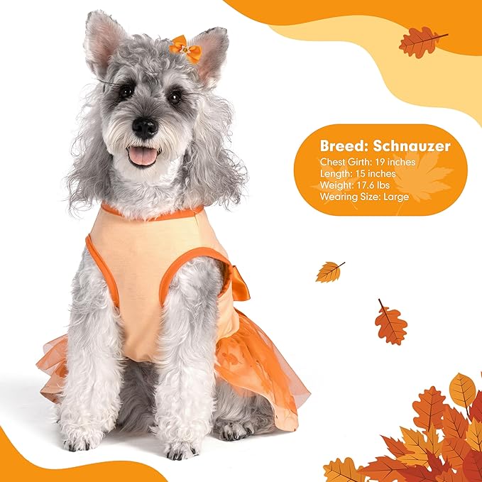 cyeollo Thanksgiving Day Dog Dress Turkey Small Dog Clothes Tulle Holiday Outfit Pet Dresses for Medium Large Dogs Girl, Size 2XL