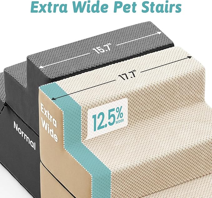 Dog Stairs for Small Dogs, 4 Tier Removable Wider Pet Stairs for Couch and Bed, 17.7" H Dog Steps for Old Cats, Puppy, Small Dogs, 17.7x23.6x17.7 inch, Beige