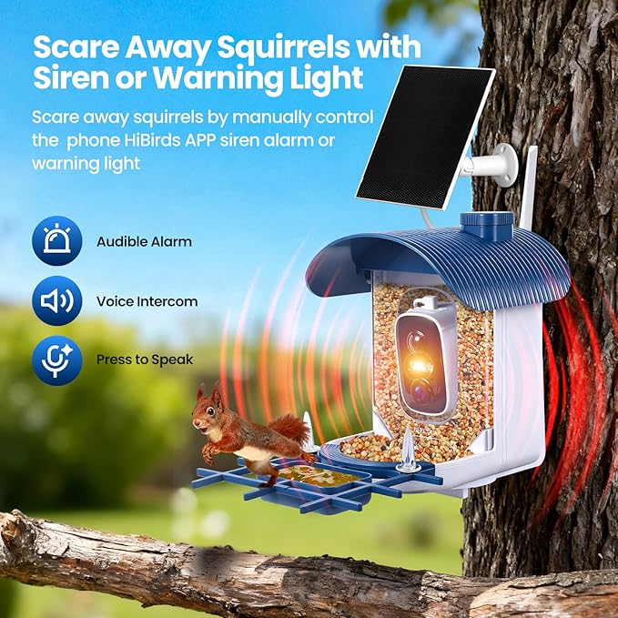 Smart Bird Feeder with Camera Solar Powered : 2K HD Live Video, AI Bi rd Identification ＆ Instant Alerts, 2.4GHz WiFi Solar Camera Bird Feeders for Outdoors - Ideal Gifts for Mom Dad Birdlovers
