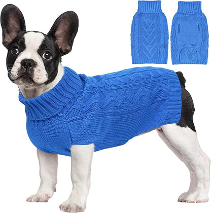XS Dog Sweater Winter Chihuahua Clothes Girl Boy Knit Turtleneck Dog Clothes Solid Sleeveless Puppy Sweaters Soft and Warm Doggy Coat for Cold Weather(Blue, X-Small)