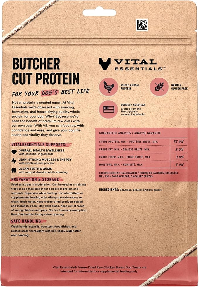 Vital Essentials Single Ingredient Chicken Breast Dog Treats, 10 oz | Freeze-Dried Raw | Premium Quality High Protein Training Treats | Grain Free, Gluten Free, Filler Free