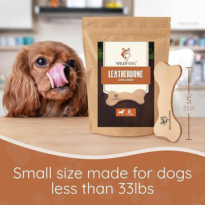 Wildfang® Leather Dog Toy, Small - Leather Bone for Teething Dog, Dental Toys for Puppies, Training for Chewing Muscles, Puppy Chew Bones for Light or Medium Chewers (for Dogs Under 22 lbs), Pack of 1