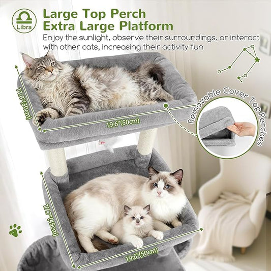 Globlazer Heavy Duty Cat Tree 78 inch Sturdy Cat Tower for 20lbs Large Adult Cats, Symmetrical Aesthetic Big Cat Tree with Extra Large Platform, 2 Scratching Boards, Z78, Light Grey