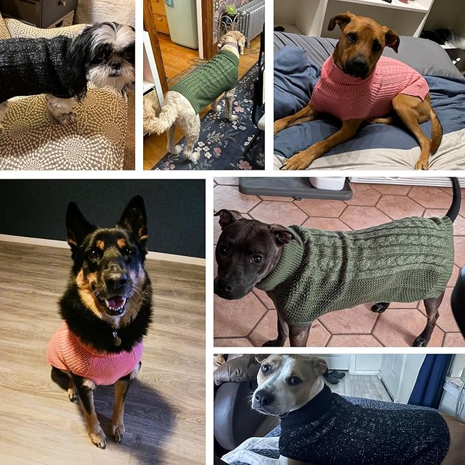 XXS Dog Sweater, Classic Cable Knit Warm Dog Sweatshirt with Reflective Yarn for Girl Boy, Halloween Fall Winter Coat Turtleneck Pullover Clothes Apparel for Small Medium Large Dogs (Black XXS)