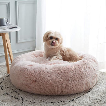 WESTERN HOME WH Calming Dog & Cat Bed, Anti-Anxiety Donut Cuddler Warming Cozy Soft Round Bed, Fluffy Faux Fur Plush Cushion Bed for Small Medium Dogs and Cats (20"/24"/27"/30")