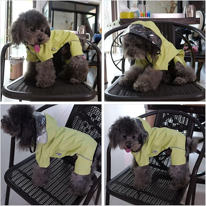 Four-Legged Full Coverage Waterproof Dog Raincoat with Reflective Features Pet Raincoats for Large Medium Small Dogs Light Green M