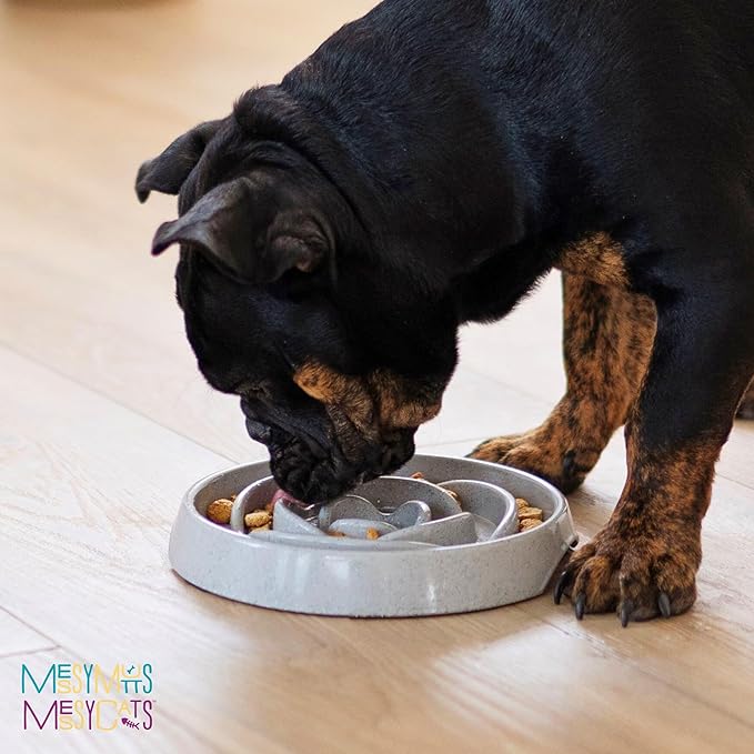 Messy Mutts and Cats Interactive Slow Feeder | Speckled Grey (1.75 Cup) | 8” Round Durable Puzzle Slow Feeder for Dogs/Cats | Enrichment Food Dish for Slow Eating, Bloating