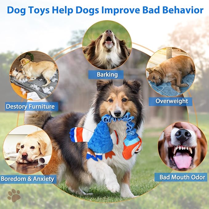 Homounter Squeaky Dog Toys for Large Dogs, Tough Tug of War Puppy Toy, Cute Animal Design Plush Dog Toys with Crinkle Paper, Dog Chew Toys for Small, Medium and Large Dogs