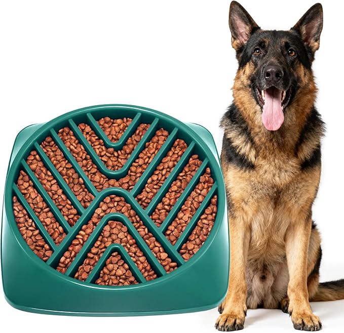 KASBAH Slow Feeder Dog Bowls Large Breed, Holds 5 Cups Wet or Dry Food for Large and Medium Dogs,Puzzle Maze for Fast Eaters,Square Base,Non-Slip, Made Without BPA,Helps Prevent Bloat & Aid Digestion
