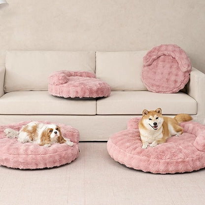 EHEYCIGA Medium Dog Bed and Large Cat Couch – Fluffy Faux Rabbit Fur Pet Sofa for Small and Medium Dogs, Washable Removable Cover, Waterproof and Non-Slip, 30 Inch, Pink