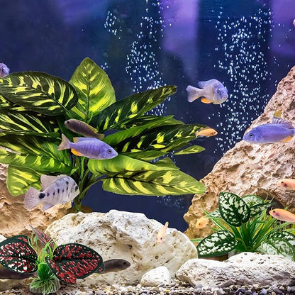 Moonorange Reptile Artificial Plants, Terrarium Plants Decorations Supplies, Aquarium Fish Tank Plant, Amphibian Habitat Hideout Tank Accessories(L Set-3pcs/B)