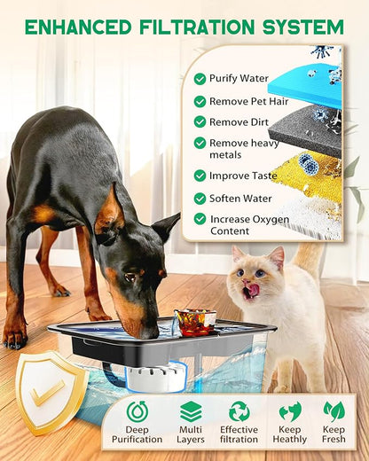 Dog Water Fountain for Large Dogs, 12L/ 3 Gallon Automatic Pet Drinking Fountain for Multiple Pets SUS 304 Stainless Steel, with Large Filter and Quiet Pump, No Spill, BPA-Free,