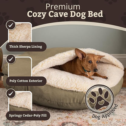 Snoozer Classic Poly-Cotton Cozy Cave Pet Bed, Large, Khaki