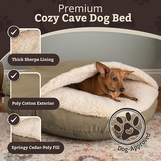Snoozer Classic Poly-Cotton Cozy Cave Pet Bed, Large, Khaki