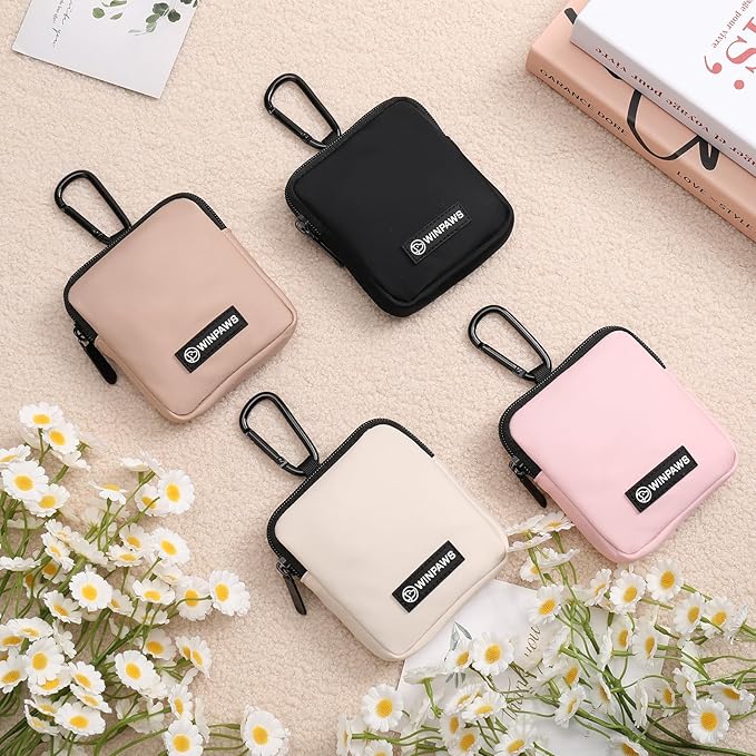 Dog Treat Pouch with Training Clicker,Waterproof Nylon Fabric Poop Bag Holders for Leashes,Hands Free Small Dog Walking Bag with Carabiner, Pet Puppy Training Walking Essentials (Beige)