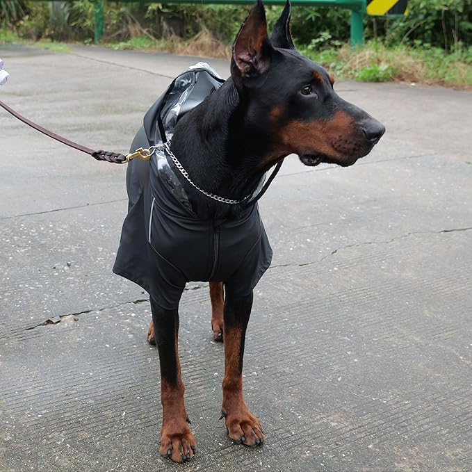 Four-Legged Full Coverage Waterproof Dog Raincoat with Reflective Features Pet Raincoats for Large Medium Small Dogs Black S