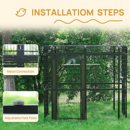wonline 10FT Extra Large Bird Cage for Parakeets Outdoor Bird Aviary Parrot Cage with Perch, Walk-in Heavy Duty Birdcage for Macaws Canaries Parrots Budgie Lovebirds, Black