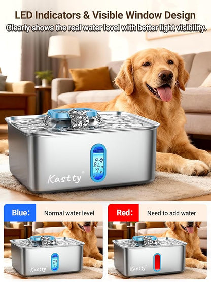 Kastty 15L/3.96 Gal Large Capacity Dog Water Bowl Dispenser,Stainless Steel Dog Water Fountain Quiet LED Light Triple Filtration Dog Water Bowl, Automatic Pet Water Fountain Easy Cleaning Blue FS78