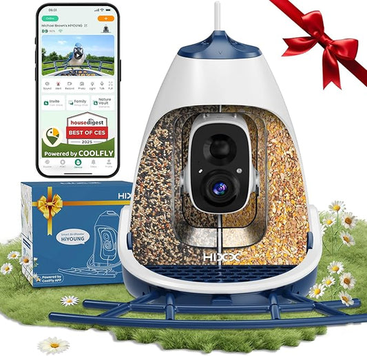Smart Bird Feeder with Camera Solar Powered, Wireless Outdoor Smart Birdhouse with Built-in 2K HD Camera, Dual Seed Chambers & Spill Resistant, Motion Alerts & App Sharing–Ideal for Bird Lovers