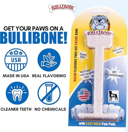 Bullibone Nylon Dog Chew Toy Nylon Bone - Improves Dental Hygiene, Easy to Grip Bottom, and Permeated with Flavor (Bacon, XL - 3 Pack)