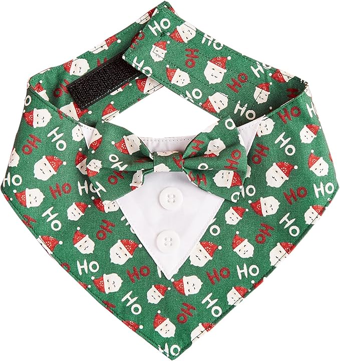 HDGDT Adjustable Plaid Christmas Dog Tuxedo Bandana with Bow Tie - Holiday Pet Outfit Costume for Dogs XS to XL