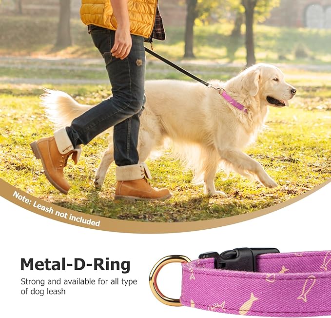 Cotton Handmade Dog Collar Cute and Distinctive Patterns Purple Fish with Pendant for Girl Boy Dogs Collars S